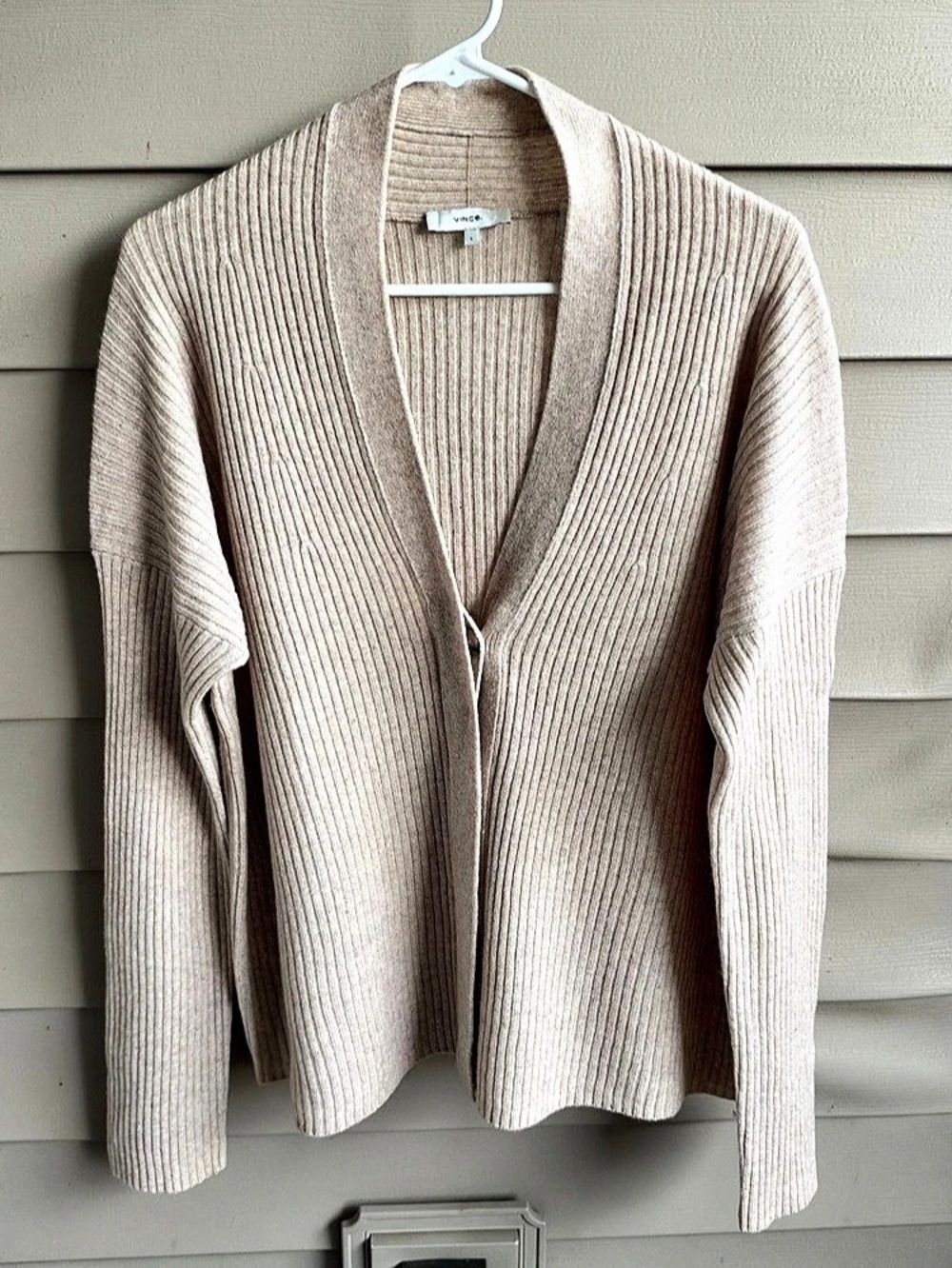 Vince Oversized Button Front Wool Cashmere Weekend Cardigan Women’s Size L Beige